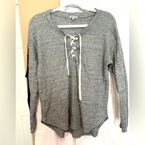 Splendid Waffle Long Sleeve Gray Cotton Lace Up Women’s shirt